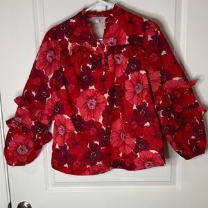 Crown & Ivy Red Floral Blouse